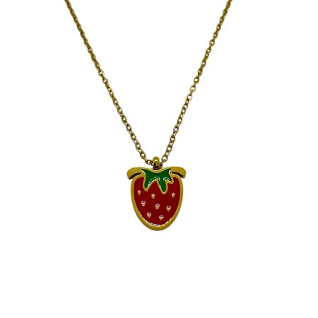 necklace steel gold strawberry